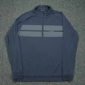 Travis Mathew Pullover Mens XL Blue Chest Stripe  Quarter Zip Stretch Sweater